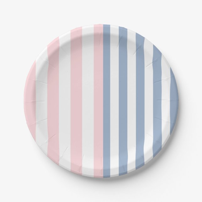 Paper Plates, Pink Blue & White Stripe Plate (Front)