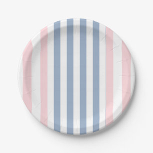 Paper Plates, Pink & White Blue Stripe Plate