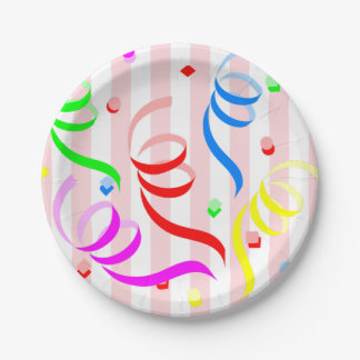 Paper Plates,  Pink & White Stripe Confetti Plate