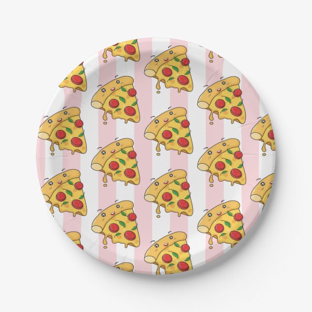 Paper Plates, Pink & White Stripe Pizza Cheese Paper Plate (Front)