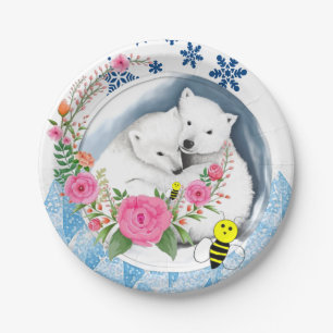 Paper Plates, Polar Bear Floral Flowers Bumblebee Paper Plate