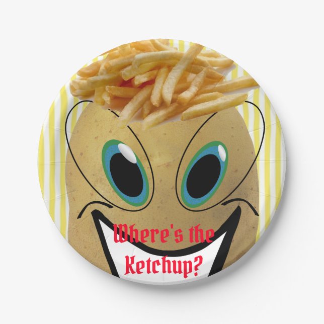 Paper Plates, Potato French Fries Yellow Stripe Plate (Front)