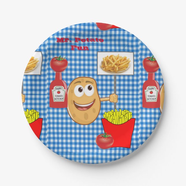 Paper Plates, Potato Ketchup Plaid French Fries Paper Plate (Front)