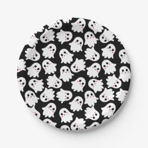 paper plates printed with cute kawaii ghosts