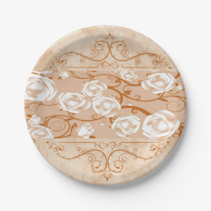 Paper Plates, Rose Marble Floral Flowers Plate