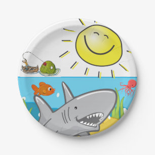 Paper Plates, Shark Octopus Sun Ocean Fish Paper Plate
