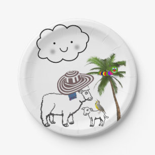 Paper Plates, Sheep Cloud Sombrero Palm Tree Paper Plate
