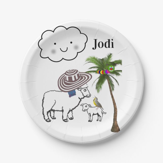 Paper Plates, Sheep Clouds Palm Tree Plate (Front)