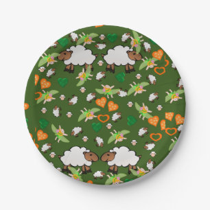 Paper Plates, Sheep Fairy Orange Green Hearts Paper Plate