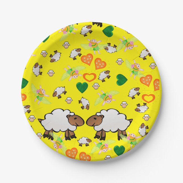 Paper Plates, Sheep Green Hearts Fairy Paper Plate (Front)