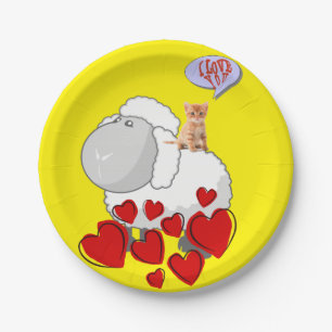 Paper Plates, Sheep Kittens Red Hearts Plate