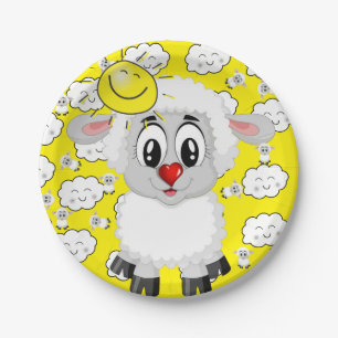 Paper Plates, Sheep Sun Clouds Yellow Plate