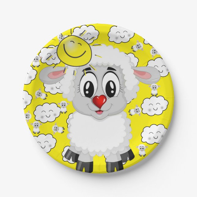 Paper Plates, Sheep Sun Clouds Yellow Plate (Front)