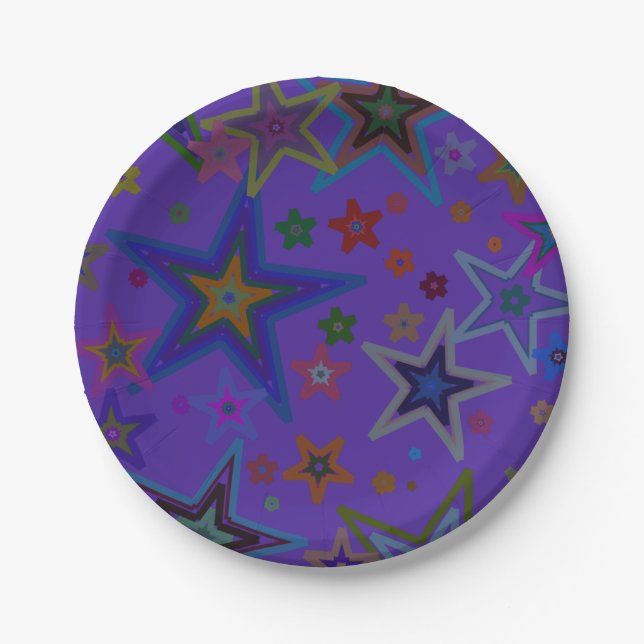 Paper Plates, Stars, Purple Party Paper Plate (Front)