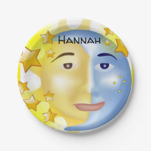 Paper Plates, Sun Moon Yellow Stars Paper Plate