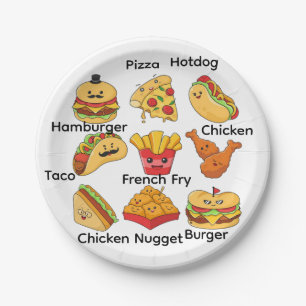Paper Plates, Tacos, Hamburger Chicken, French Fry Plate