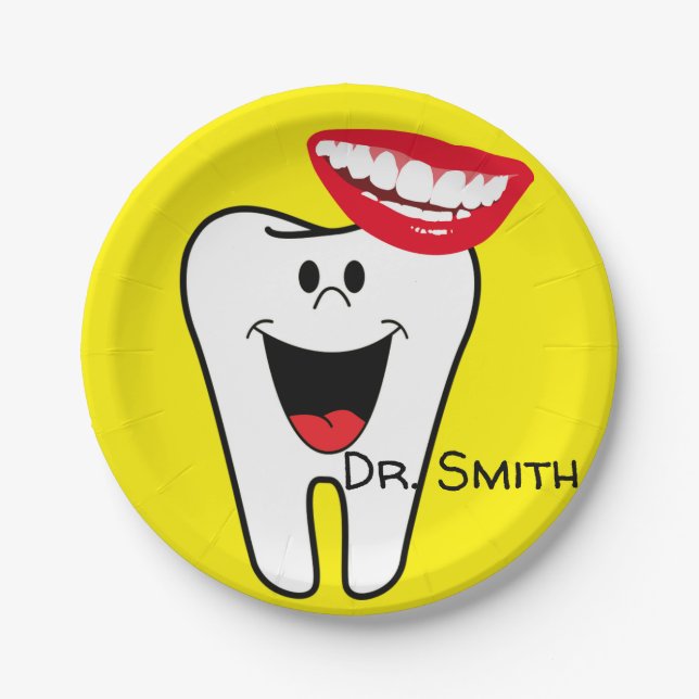 Paper Plates, Tooth Smile Yellow Dentists Plate (Front)