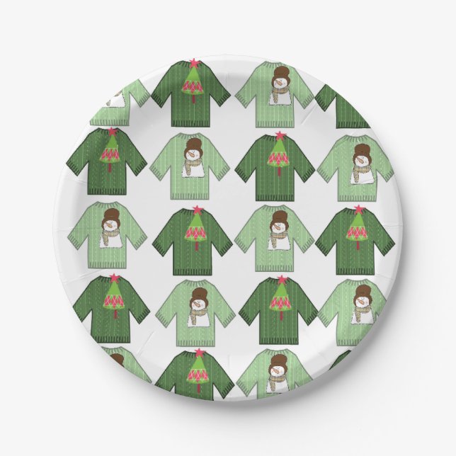 Paper Plates, Ugly Christmas Sweaters Snowman Plate (Front)