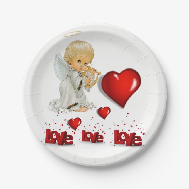 Paper plates Valentine's Day, Angel (Front)