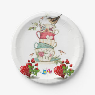 Paper plates Valentine's Day Bird Vintage