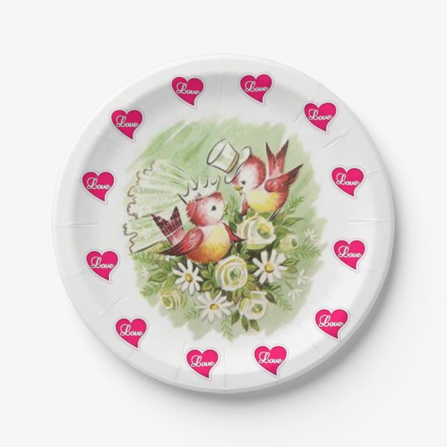 Paper plates Valentine's Day Bird Vintage (Front)