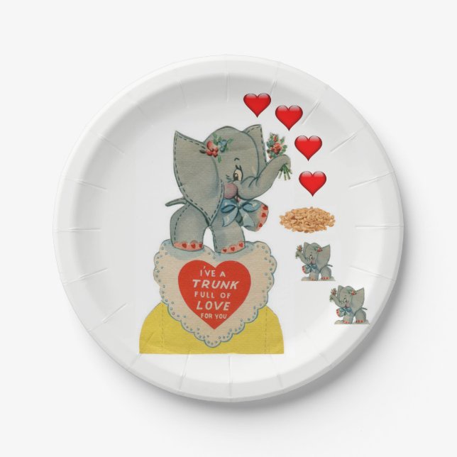 Paper plates Valentine's Day Elephant Vintage (Front)