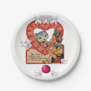 Paper plates Valentine's Day Kitten Vintage