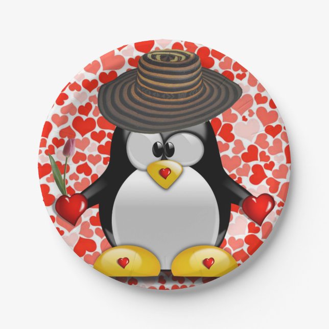 Paper plates Valentine's Day, Penguin (Front)