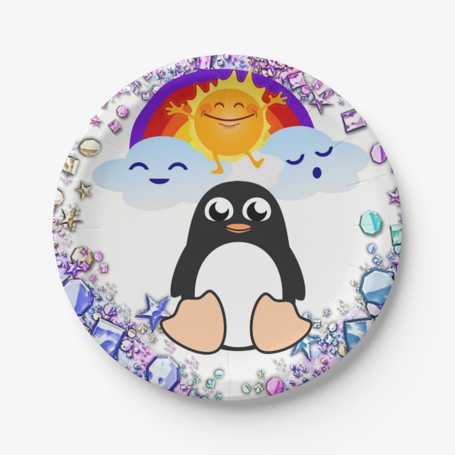 Paper plates Valentine's Day, Penguin (Front)