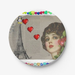 Paper plates Valentine's Day, Penguin Hearts