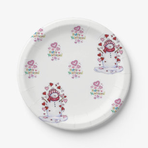 Paper plates Valentine's Day Snowman