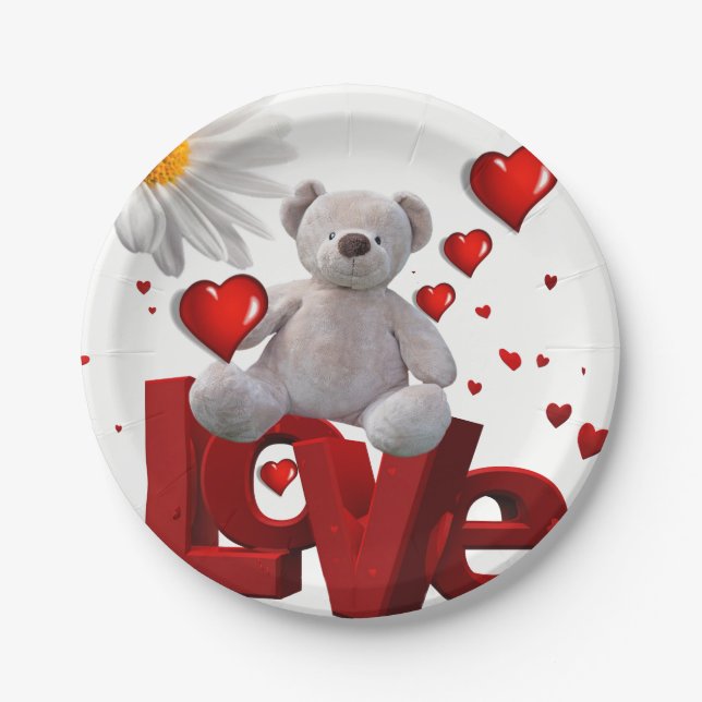 Paper plates Valentine's Day, Teddy Bear (Front)