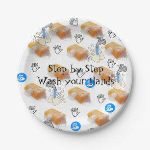 Paper Plates, Wash Your Hands Soap Water Faucet Plate