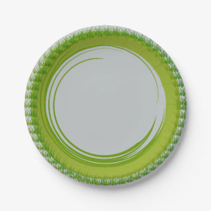 Paper Plates with Natural Green Border