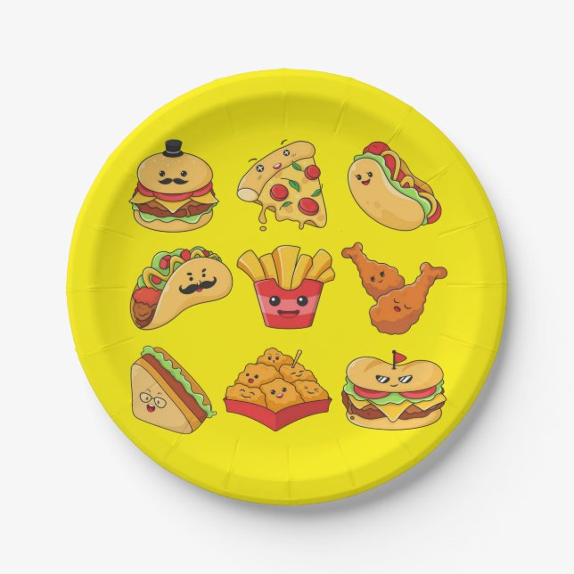 Paper Plates, Yellow Tacos Fries Hotdogs Hamburger Paper Plate (Front)