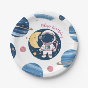 Paper Plato Birthday Astronaut Pink Blue Plate