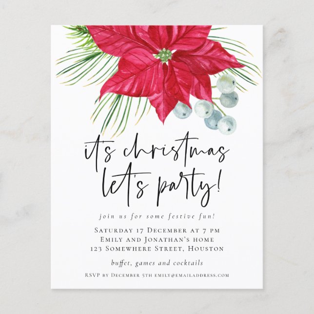 PAPER | Poinsettia Christmas Lets Party Invite (Front)