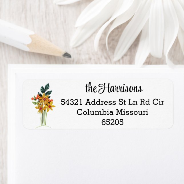 Paper Quilled Autumn White Return Address Label (Insitu)