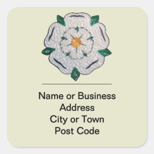 Paper Quilled Yorkshire White Rose 4-line Address Square Sticker