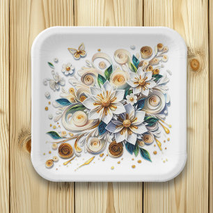 Paper Quilling Flowers and Butterflies Plate