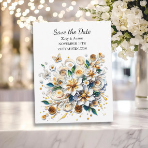 Paper Quilling Flowers Wedding Save the Date Invitation