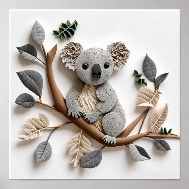 Paper Quilling Koala Poster, Kids Room, Nursery. Poster (Front)
