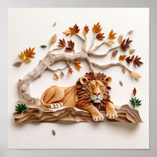 Paper Quilling Lion Poster, Kids Room, Nursery. Poster