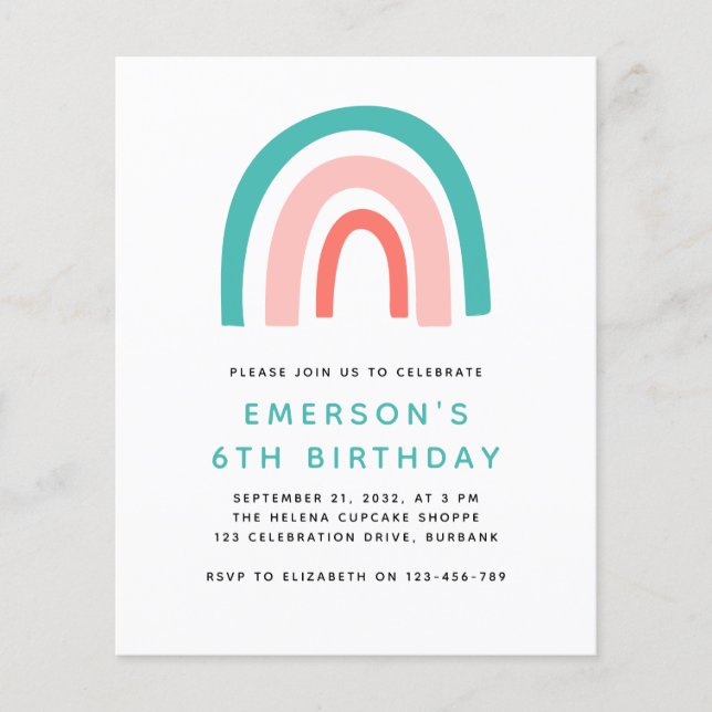 PAPER Rainbow Kid's Birthday Party Invitation (Front)