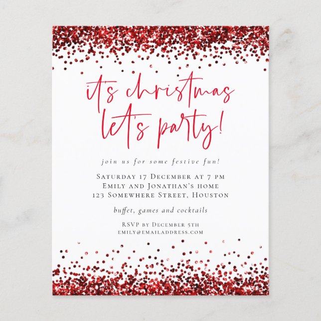 PAPER | Red Glitter Christmas Lets Party White (Front)