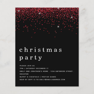 PAPER   Red Glitter Christmas Party Black Invite