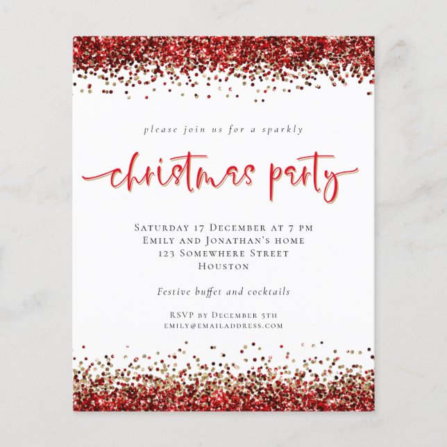 PAPER | Red Gold Glitter Christmas Party Invite (Front)