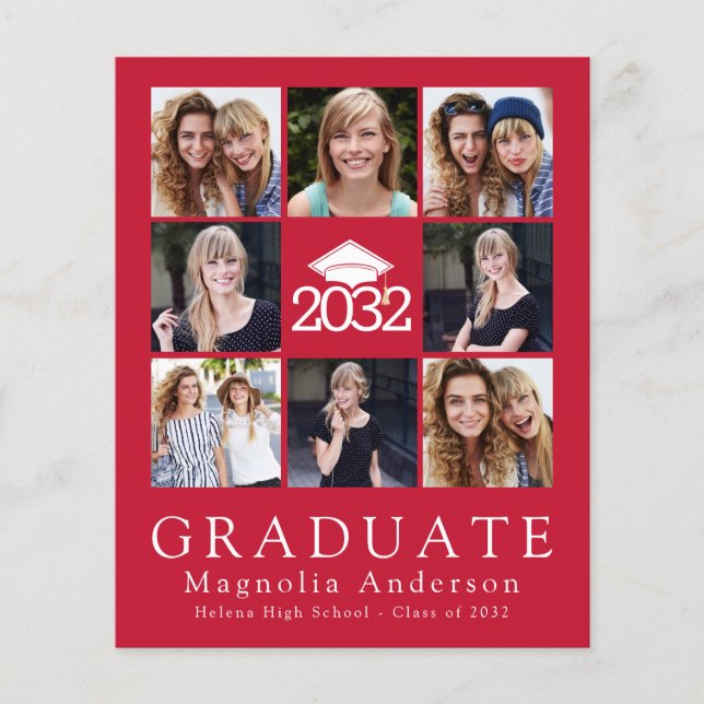 PAPER Red Graduate Cap Tassel Photo Announcement (Front)