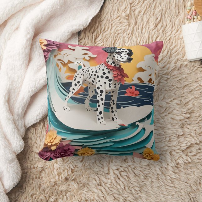 Paper Rococo Dalmatian Surfing Pastel Colours Cushion (Blanket)