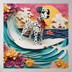 Paper Rococo Dalmatian Surfing Pastel Colours Poster